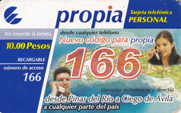 PR-020 TARJETA DE CUBA DE PROPIA DE $10 SERVICIO 166 - Cuba