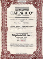 Obligation De 1000 Frcs Au Porteur - Manufacture Cappa & Cie S.A. - Verviers 1951 - Industry