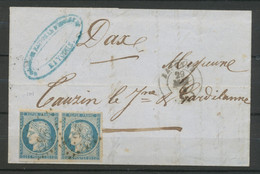 1852 Lettre Paire N°4 25c Bleu De Bayonne Pour Dax, Rare Double Port. TB H2585 - 1849-1876: Classic Period