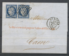 1851 Lettre Paire N°4a 25c Bleu Foncé Obl Grille + LE HAVRE Superbe H2589 - 1849-1876: Klassik