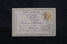 FRANCE - Carte Précurseur De Paris En 1875 Pour Lure, Affranchissement Cérès 15ct - L 75977 - Precursor Cards