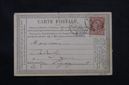 FRANCE - Carte Précurseur De Paris En 1876 Pour Paris, Affranchissement Cérès 10ct - L 75983 - Cartes Précurseurs