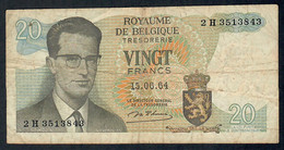 BELGIUM  P132b  20  FRANCS   15.6.1964  #2H       F-VF - 20 Francos