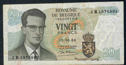 BELGIUM  P132b  20  FRANCS   15.6.1964  #2R       F-VF - 20 Francos