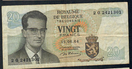 BELGIUM  P132b  20  FRANCS   15.6.1964  #2O       F-VF - 20 Francos