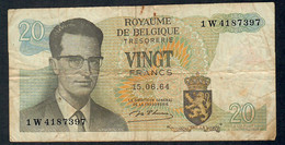 BELGIUM  P132b  20  FRANCS   15.6.1964  #2B       F-VF - 20 Francos