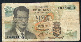 BELGIUM  P132b  20  FRANCS   15.6.1964  #4D       F-V - 20 Francs