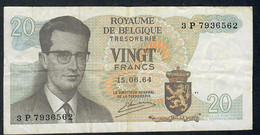 BELGIUM  P132b  20  FRANCS   15.6.1964  #3P       F-V - 20 Francos