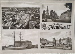 AK Gruß Aus Greifswald / 4 Motiven: Übersicht, Segelschulschiff "W.Pieck", Runow-Platz, Platz D. Freundscaft - Greifswald