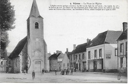 89 - YONNE - VERON - PLACE DE L'EGLISE ANIMEE - CAFE PILLIOT ..CLICHE RIGOUREAU A SENS Postée En 1915 - Bon état - Veron