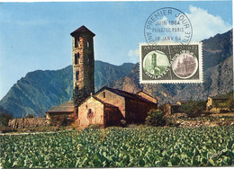 ANDORRE FRANCAIS CARTE MAXIMUM DU N°171 " PHILATEC 1964 " AVEC OBLITERATION 1er JOUR ANDORRE-LA-VIEILLE 18 JANV 64 - Cartes-Maximum (CM)