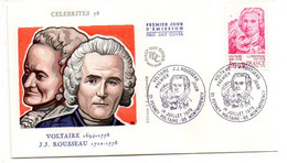 1978 -- FDC----célébrités 78-- VOLTAIRE , J.J  ROUSSEAU.....cachet  01-FERNEY-VOLTAIRE--MONTMORENCY-95 - 1970-1979