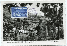ANDORRE FRANCAIS CARTE MAXIMUM DU N°150 LE HAMEAU DES BONS AVEC OBLITERATION ENCAMP 15-2-1955 - Maximumkaarten