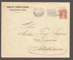 1918  Enveloppe  Basler Handelsbank  Fils De Tell 3Rp Orange - Entiers Postaux