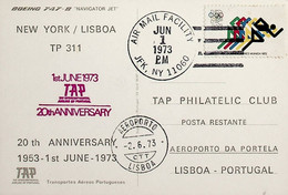 1973 United States 20th Anniversary Of The 1st TAP Flight New York - Lisbon - 3c. 1961-... Storia Postale