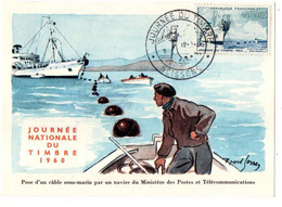 1960--Carte Maximum Journèe Du Timbre  " Pose Câble Sous-marin " (bateau)--signée--cachet  SOISSONS-02 - 1960-1969