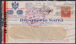 1944-H-37 CUBA REPUBLICA 1944 1c SEMIPOSTAL VICTORY WHITH PERFINS SARRA  TO US. - Gebraucht