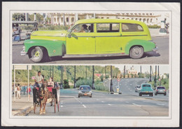 2013-EP-198 CUBA 2013 POSTAL STATIONERY USED TO US OLD CAR AUTOMOVILE 2014 HORSE CARD. - Gebruikt