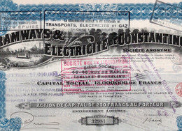 Action De Capital De 250 Frcs Au Porteur - Tramways & Electricité De Constantinople S.A. - Ixelles 1914. - Elektrizität & Gas