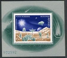 ROMANIA 1972 Apollo Programme Block MNH / **.  Michel Block 102 - Unused Stamps