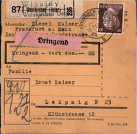 ! 1943 Wizanjy, Wehrkirchen In Ostpreußen Nach Leipzig, Paketkarte, Deutsches Reich, 3. Reich - Brieven En Documenten