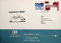 1978 Netherlands 10th Anniversary Of The 1st TAP Flight Amsterdam - Lisbon - Airmail