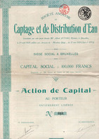 Action De Capital Au Porteur - S.A. Captage Et De Distribution D'Eau - Bruxelles 1920 - Water