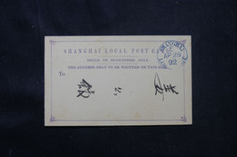 CHINE - Entier Postal De La Poste De Shanghai Voyagé En 1892 - L 76115 - Cartas & Documentos