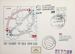 1979 Denmark 1st TAP Flight Copenhagen - Lisbon Via Luxembourg (Link Between Copenhagen And Luxembourg) - Posta Aerea