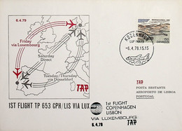 1979 Denmark 1st TAP Flight Copenhagen - Lisbon Via Luxembourg (Link Between Copenhagen And Lisbon) - Posta Aerea