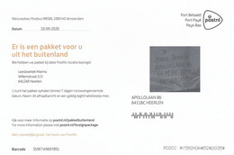 Nederland Netherlands 2020 Amsterdam PostNL Foreign Package Collection Instruction Card - Covers & Documents