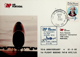 1982 United States 10th Anniversary Of The 1st TAP Boeing 747-B Flight New York - Lisbon - 3c. 1961-... Covers