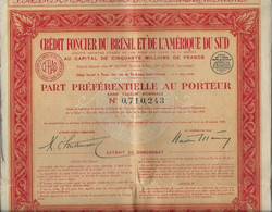 LOT DE 8 PARTS PREFERENTIELLES -CREDIT FONCIER DU BRESIL ET DE L'AMERIQUE DU SUD - ANNEE 1941EE 1940 - Bank En Verzekering