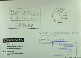 Orts-Brief Mit ZKD-Kastenstpl "Institut NAGEMA WTZ Der VVB Nagema 8020 Dresden" Vom 8.5.68 An TU Dresden - Briefe U. Dokumente