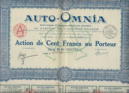 AUTO -OMNIA - 2 ACTIONS DE CENT FRANCS - ANNEE 1928 - Automobil