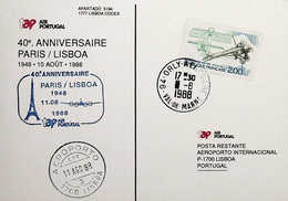1988 France 40th Anniversary Of The 1st TAP Flight  Paris - Lisbon - First Flight Covers