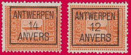 PRE ANTWERPEN 12 (Cat.: Typo 20b & 14 (Cat.: Typo 44b) ANVERS - Sobreimpresos 1912-14 (Leones)