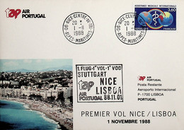 1988 France 1st TAP Flight  Stuttgart - Nice - Lisbon (Link Between Nice And Lisbon) - Erst- U. Sonderflugbriefe