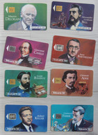 8 Télécarte Carte Téléphonique Les Grandes Figures Des Télécommunications Graham Bell Emile Baudot Clément Ader - Téléphones