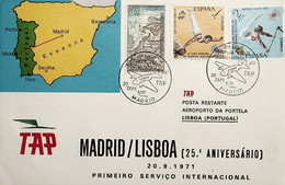 1971 Spain 25th Anniversary Of The Aerial Service Lisbon-Madrid - Brieven En Documenten