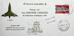 1975 Portugal First Air France Concorde Flight Paris - Lisbon - Caracas (Link Between Lisbon And Caracas) - First Flight Covers