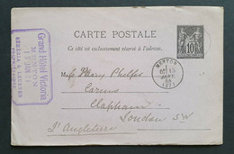 Frankreich 1884, Postkarte P8 MENTON Gelaufen LONDON - Other