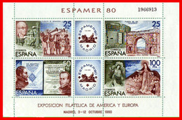 MINI PLIEGO ESPAÑA AÑO 1980 - NUEVO-. (ESPAMER 80 EXPOSICIÓN FILATELICA DE AMERICA Y EUROPA) - Commemorative Panes