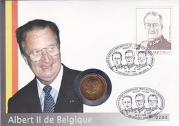 2 Scans Enveloppe Numérotée 2740 Roi Albert II Pièce De 20 Francs Empreinte Brillante - Numisletters