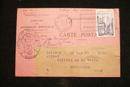 Quimper Sur CP Présidence Du Conseil Journaux Officiels   1955 Cachet Maire Dunkerque - Brieven En Documenten
