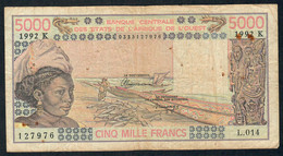 W.A.S. LETTER K = SENEGAL  P708Kq 500 FRANCS 1992  Sign.23    FINE. - West African States