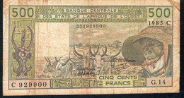 W.A.S. LETTER C = BURKINA FASO  P306Ch 500 FRANCS 1985  Sign.19   FINE - West African States
