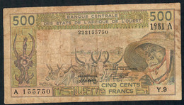 W.A.S. LETTER A = IVORY COAST  P101Ab1 500 FRANCS 1981  Sign.15   FINE - West African States