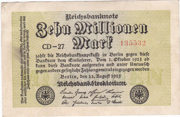 REICHSBANKNOTE - Zehn Millionen Mark - 2 Scannes - 10 Mio. Mark