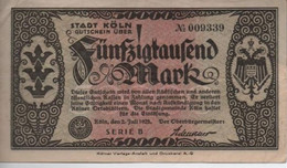 Notgeld Stadt Koln     50 000 Mark   2 - 7 - 1923 (Signature D'Adenauer ) - Sin Clasificación